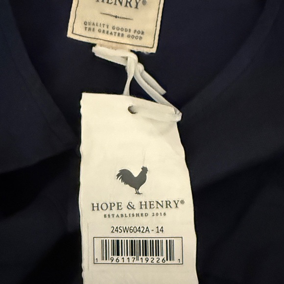 NWT Hope & Henry 100% Cotton Linen Blend Navy Blue Flutter Sleeve Tie Dress 14 - Picture 10 of 12